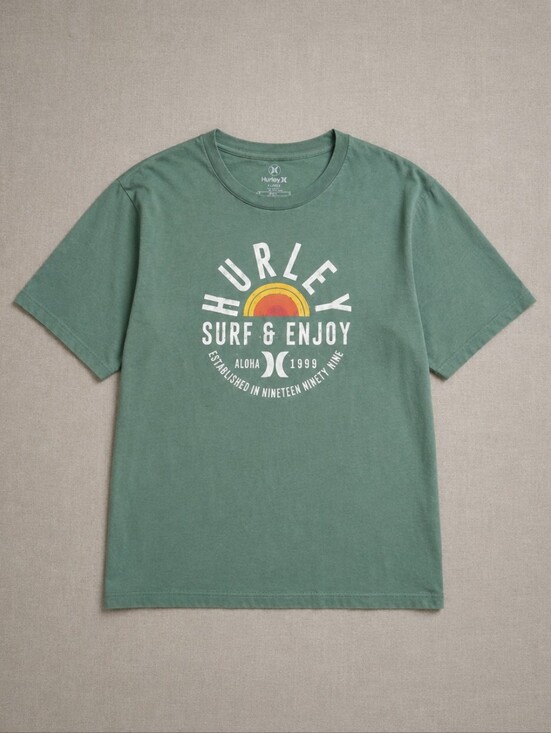 Hurley Other - Hurley Surf Graphic Tee Men's XL Sage Green Sunset Logo 100% Cotton Beach